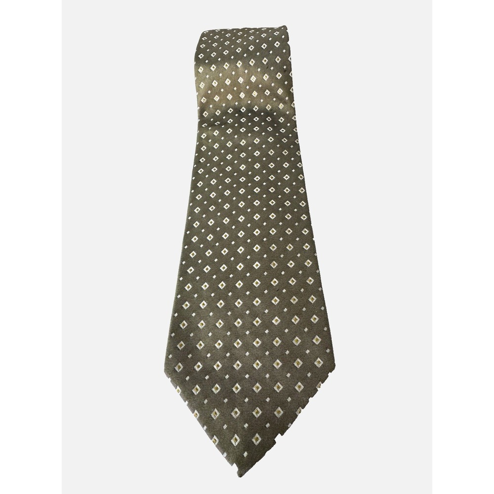 Ermenegildo Zegna Men Silk Tie Olive Green Geometric Diamond Dot Print Luxury